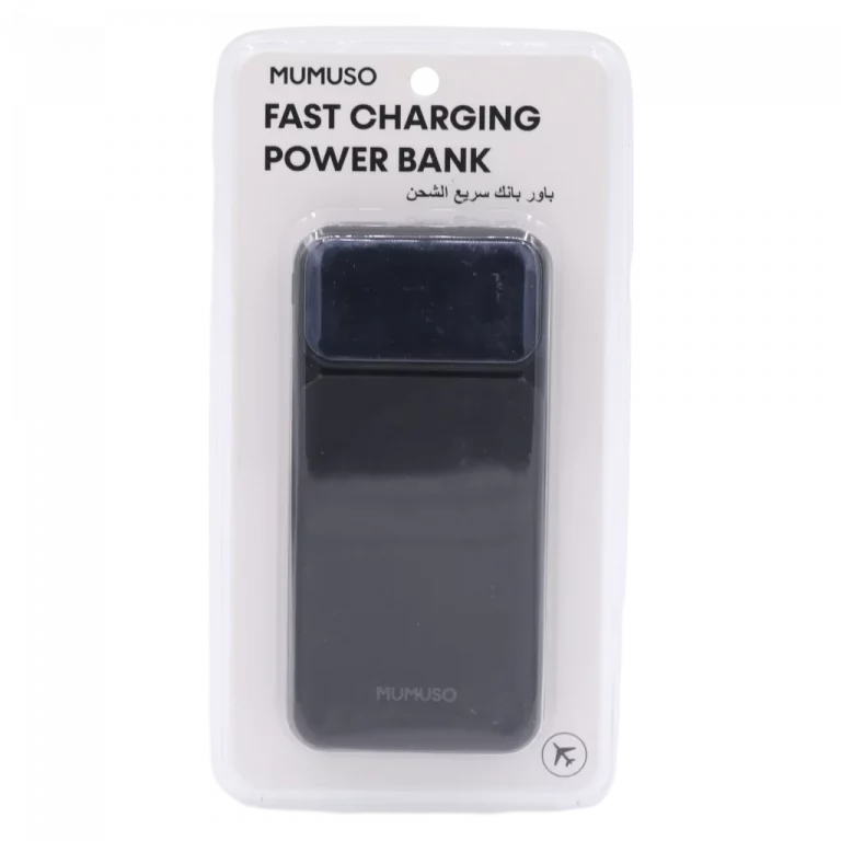 MUMUSO Powerbank aus ABS, 10000 mAh (Schwarz) – kompaktes Schnellladegerät für unterwegs mit LED-Anzeige.