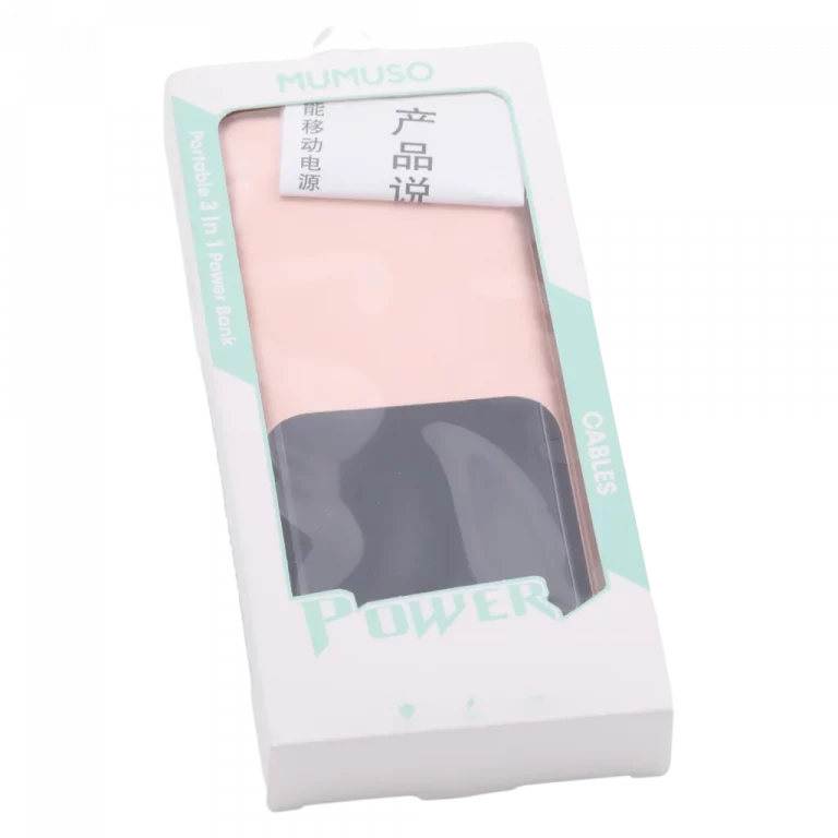 MUMUSO Powerbank aus Kunststoff mit integrierten Kabeln, 10000 mAh (Rosa) – tragbares Ladegerät für unterwegs.