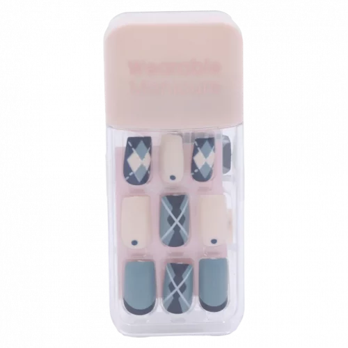 MUMUSO Press On Nails mit Rauten-Muster, dominant in Blau, ideal als Nagelsticker für schnelle Nagelverschönerung.