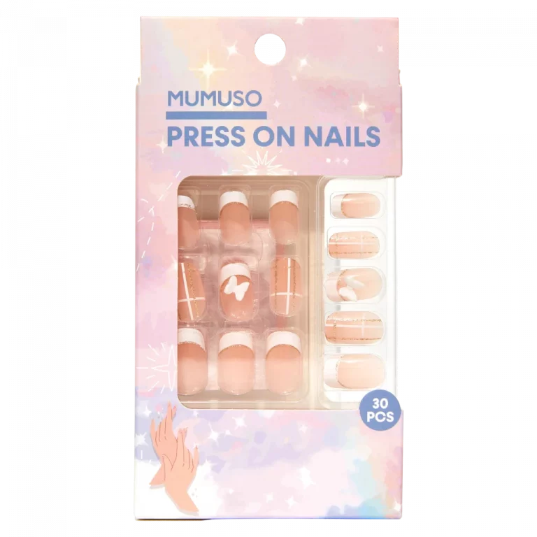 MUMUSO Press On Nails Set mit Schmetterling, 30-teilig in Rosé – künstliche Nägel für Frauen, einfache Anwendung.