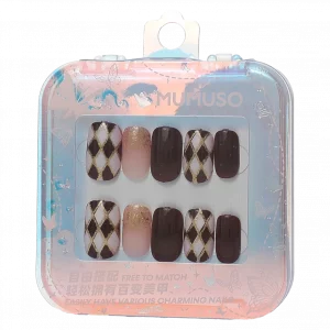 MUMUSO Press-On-Nails Set mit Rauten für Fingernägel, selbstklebend, in Braun – elegante Kunstnägel für schnelle Nagelverschönerung.