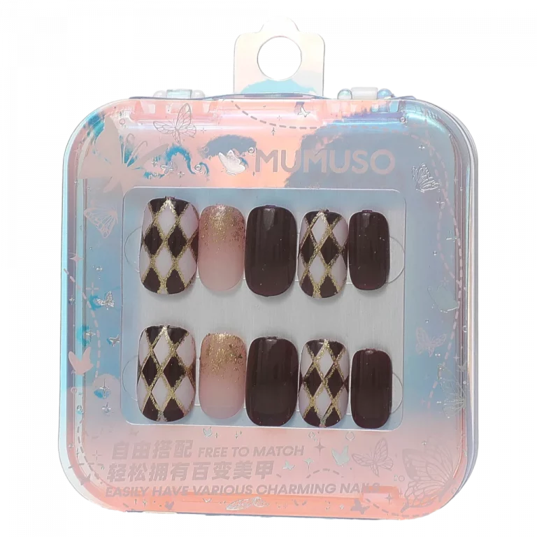 MUMUSO Press-On-Nails Set mit Rauten für Fingernägel, selbstklebend, in Braun – elegante Kunstnägel für schnelle Nagelverschönerung.
