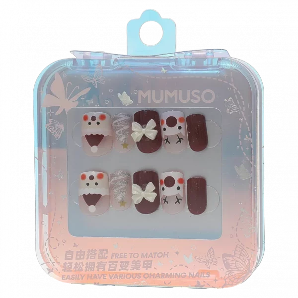 MUMUSO Press-On Nägel aus ABS mit Weihnachtsmotiven, rot/beige – festliche Kunstnägel für besondere Anlässe.
