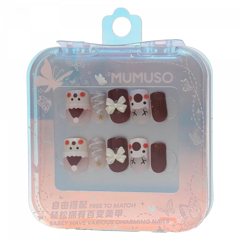 MUMUSO Press-On Nägel aus ABS mit Weihnachtsmotiven, rot/beige – festliche Kunstnägel für besondere Anlässe.