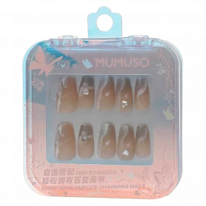MUMUSO Press-On Nägel für Damen, selbstklebend in Beige mit Glitzersteinen – einfache Kunstnägel für Frauen.
