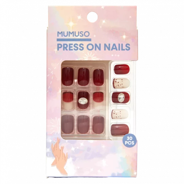 MUMUSO Press On Nails Set in Rot aus ABS-Kunststoff, 30-teilig, für schnelles Nageldesign zum Aufkleben.