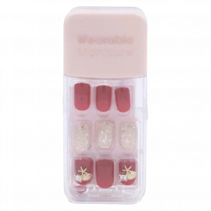 MUMUSO Press On Nails aus ABS mit Glitzer, 39,6 g (Bordeauxrot) – elegante Kunstnägel für einfache Maniküre.