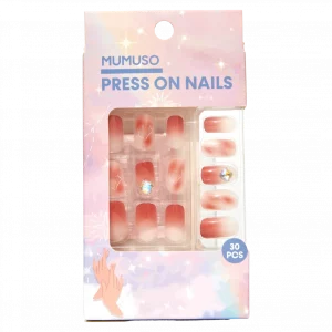 MUMUSO Press On Nails Set mit Herzchen, 30 Stück in Rot/Rosa – selbstklebende Kunstnägel für Zuhause.