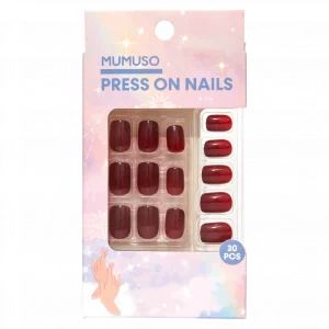 MUMUSO Press On Nails zum Aufkleben, 30 Stück in Burgundy – selbstklebende künstliche Fingernägel für schnelle Maniküre.