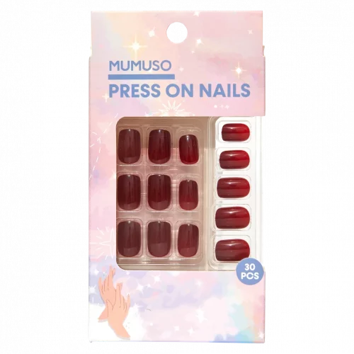 MUMUSO Press On Nails zum Aufkleben, 30 Stück in Burgundy – selbstklebende künstliche Fingernägel für schnelle Maniküre.