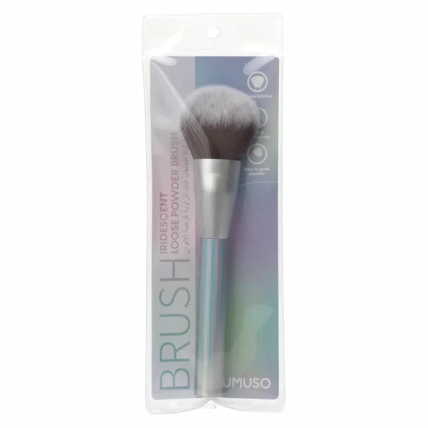MUMUSO Puderpinsel mit irisierendem Kunststoffgriff und weichen Nylonborsten – Make-up Pinsel für loses Puder in Silber.