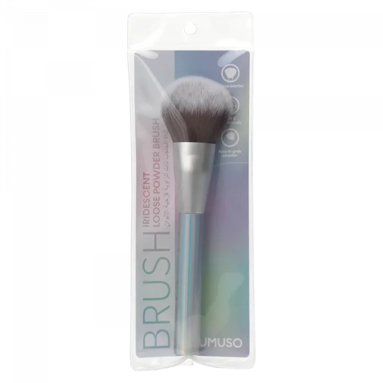 MUMUSO Puderpinsel mit irisierendem Kunststoffgriff und weichen Nylonborsten – Make-up Pinsel für loses Puder in Silber.