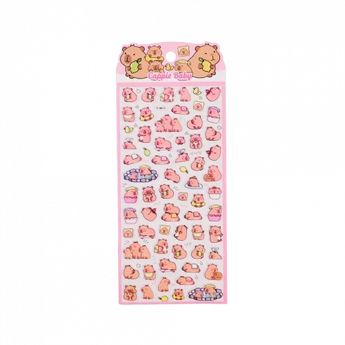MUMUSO Puffy Sticker mit Capybara, 14 g (Rosa) – dekorativer Stickerbogen für Notizbuch oder Kalender.