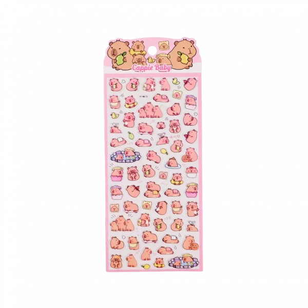 MUMUSO Puffy Sticker mit Capybara, 14 g (Rosa) – dekorativer Stickerbogen für Notizbuch oder Kalender.