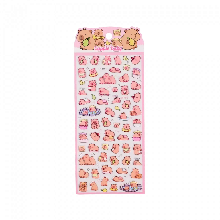 MUMUSO Puffy Sticker mit Capybara, 14 g (Rosa) – dekorativer Stickerbogen für Notizbuch oder Kalender.