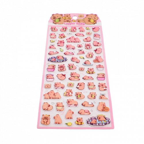 MUMUSO Puffy Sticker mit Capybara, 14 g (Rosa) – dekorativer Stickerbogen für Notizbuch oder Kalender.