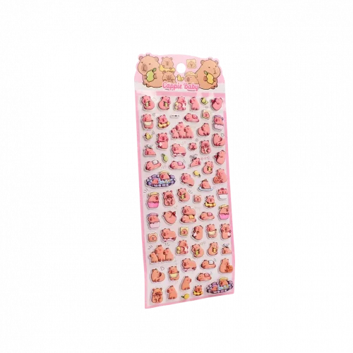 MUMUSO Puffy Sticker mit Capybara, 14 g (Rosa) – dekorativer Stickerbogen für Notizbuch oder Kalender.