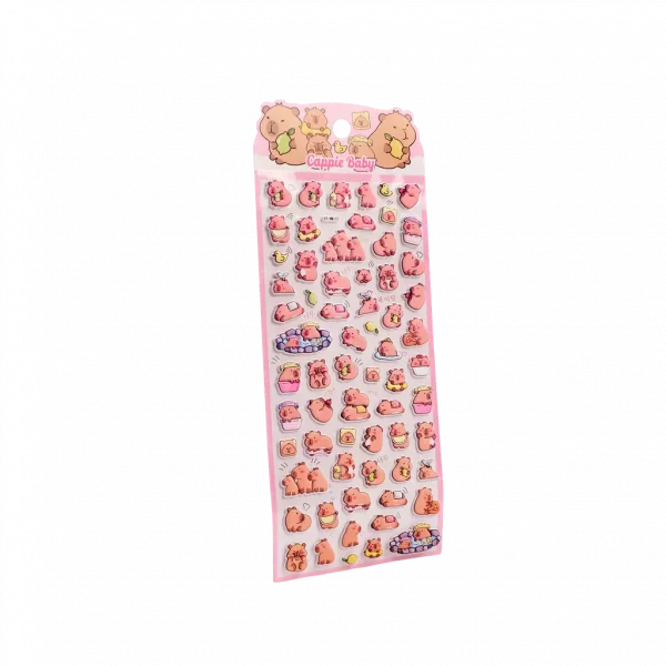 MUMUSO Puffy Sticker mit Capybara, 14 g (Rosa) – dekorativer Stickerbogen für Notizbuch oder Kalender.