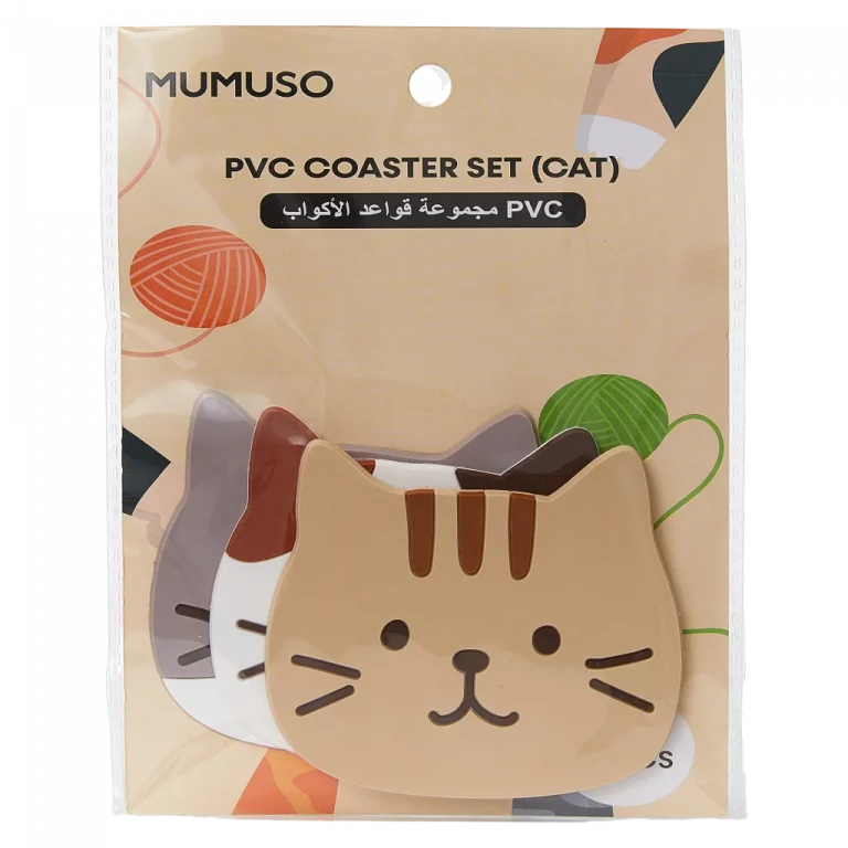MUMUSO Untersetzer Set aus PVC, beige, mit Katzengesicht – rutschfeste PVC-Untersetzer für Gläser und Tassen im Alltag.