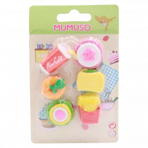 MUMUSO Radierer 6-teilig aus Gummi mit Fast-Food-Design, bunt – praktisches Radierer-Set für Schule und Kinder.