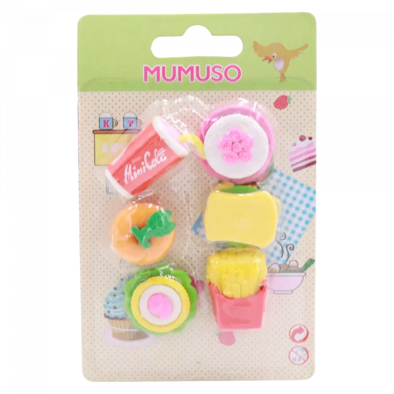 MUMUSO Radierer 6-teilig aus Gummi mit Fast-Food-Design, bunt – praktisches Radierer-Set für Schule und Kinder.