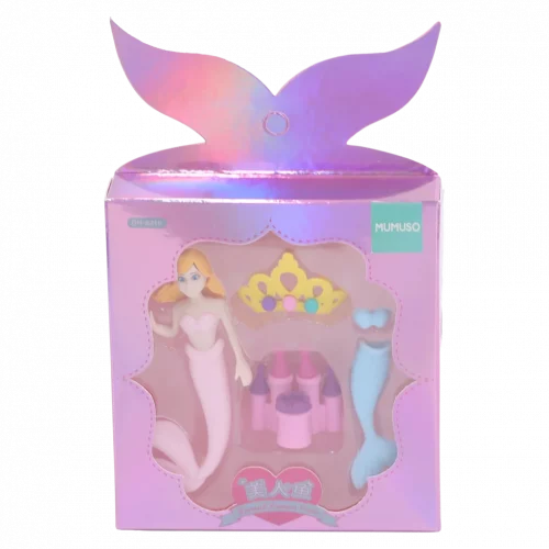 MUMUSO Radierer-Set für Kinder mit Meerjungfrau, Schloss und Krone in Pink – kreativer Schulbedarf, ideal als Geschenk.