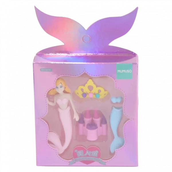 MUMUSO Radierer-Set für Kinder mit Meerjungfrau, Schloss und Krone in Pink – kreativer Schulbedarf, ideal als Geschenk.