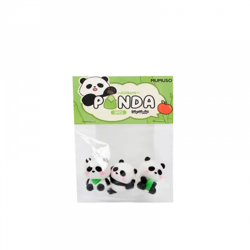 MUMUSO Radiergummi-Set mit Panda, schwarz/weiß/grün – lustige Radiergummis für Kinder und kreative Schulutensilien.