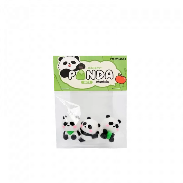 MUMUSO Radiergummi-Set mit Panda, schwarz/weiß/grün – lustige Radiergummis für Kinder und kreative Schulutensilien.