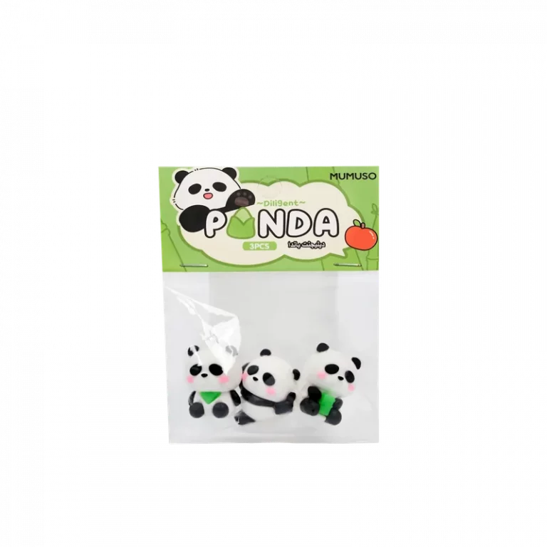 MUMUSO Radiergummi-Set mit Panda, schwarz/weiß/grün – lustige Radiergummis für Kinder und kreative Schulutensilien.