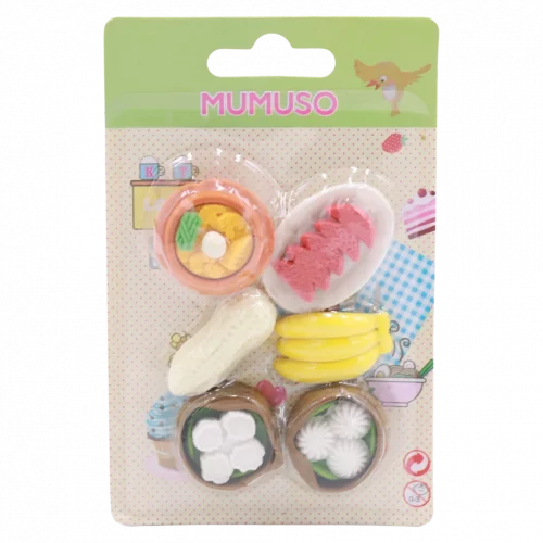 MUMUSO Radiergummi-Set mit Speisenformen, 6-teilig, bunt – lustiges Radiergummi für die Schule und kreatives Zubehör.