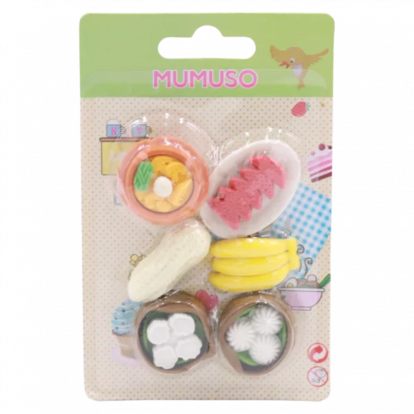 MUMUSO Radiergummi-Set mit Speisenformen, 6-teilig, bunt – lustiges Radiergummi für die Schule und kreatives Zubehör.