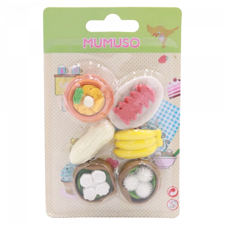 MUMUSO Radiergummi-Set mit Speisenformen, 6-teilig, bunt – lustiges Radiergummi für die Schule und kreatives Zubehör.