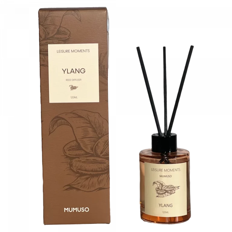 MUMUSO Raumduft-Diffuser aus Glas mit Ylang-Aroma, 120 ml (Braun) – eleganter Duft Diffuser für das Wohnzimmer.