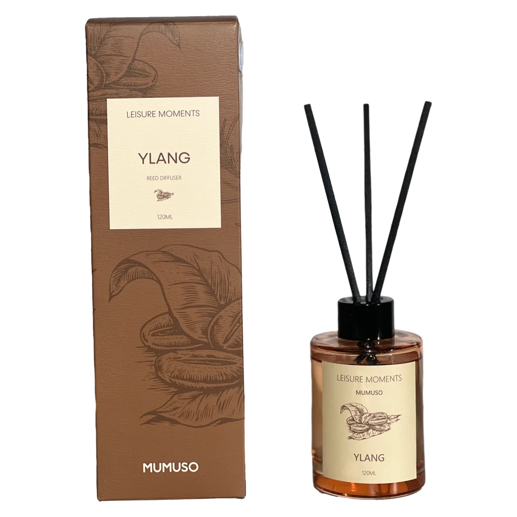 MUMUSO Raumduft-Diffuser aus Glas mit Ylang-Aroma, 120 ml (Braun) – eleganter Duft Diffuser für das Wohnzimmer.