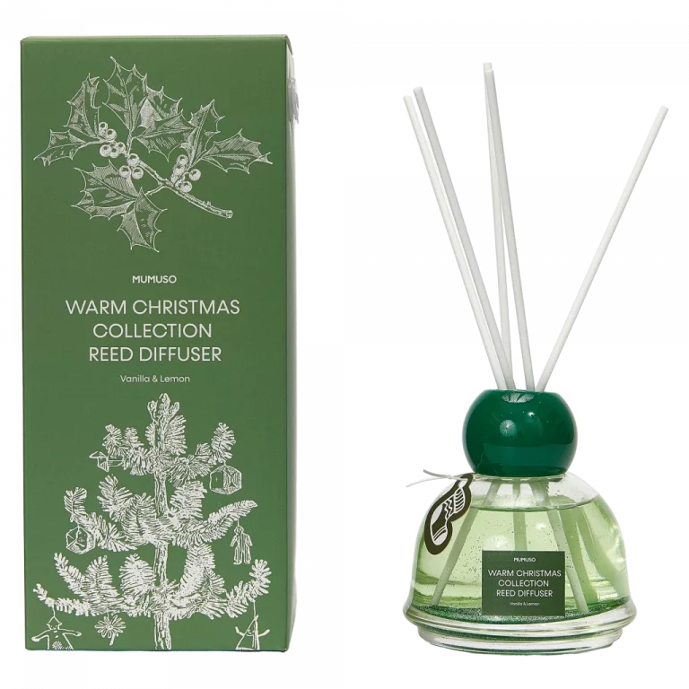 MUMUSO Raumduft Diffuser aus Glas, 120 ml (Grün), aus der Kollektion Warm Christmas, Raumduft mit Vanille und Zitrone.