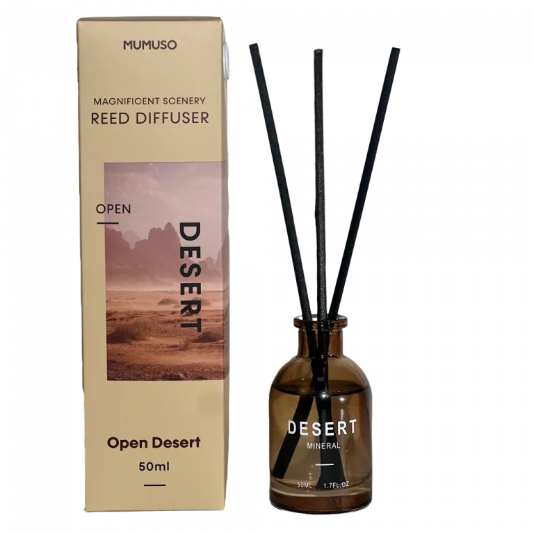 MUMUSO Raumduft Diffuser Glasflasche mit Wüsten-Print, 50 ml – edler Duft Diffuser für Wohnzimmer oder Büro.