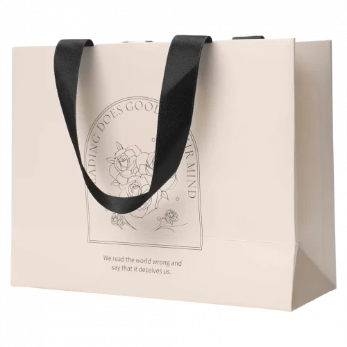 MUMUSO Geschenktasche rechteckig mit Blumen-Print in Beige, elegante Geschenkverpackung für kleine Geschenke.