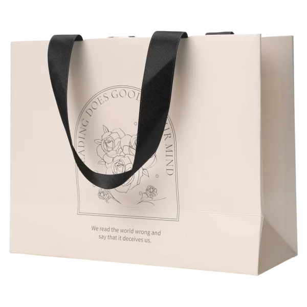 MUMUSO Geschenktasche rechteckig mit Blumen-Print in Beige, elegante Geschenkverpackung für kleine Geschenke.