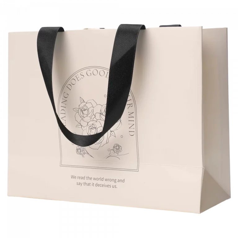 MUMUSO Geschenktasche rechteckig mit Blumen-Print in Beige, elegante Geschenkverpackung für kleine Geschenke.