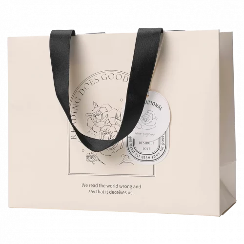 MUMUSO Geschenktasche rechteckig mit Blumen-Print in Beige, elegante Geschenkverpackung für kleine Geschenke.