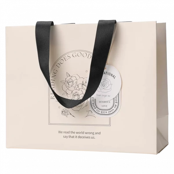 MUMUSO Geschenktasche rechteckig mit Blumen-Print in Beige, elegante Geschenkverpackung für kleine Geschenke.