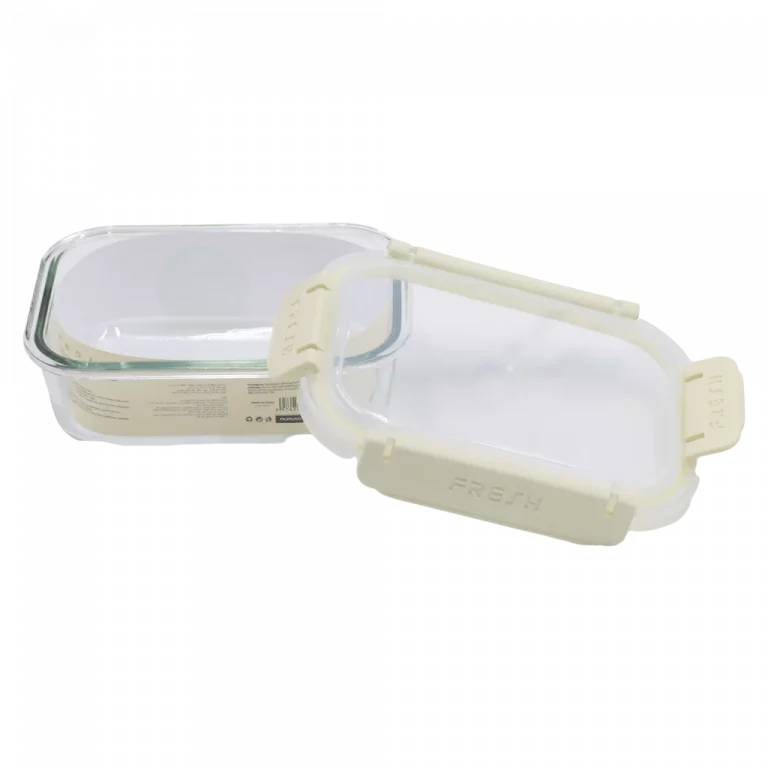 MUMUSO Glas-Frischhaltedose rechteckig mit Clip-Deckel, 650 ml (Grün) – praktische Küchenaufbewahrung für Lebensmittel.