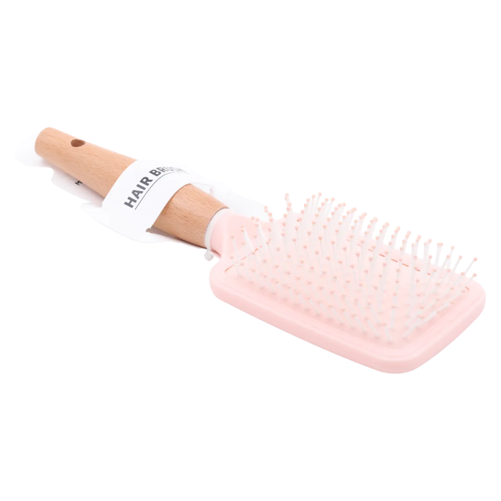 MUMUSO rechteckige Haarbürste aus Buchenholz und ABS, rosa – Haarbürste für sanfte Haarpflege im Alltag.