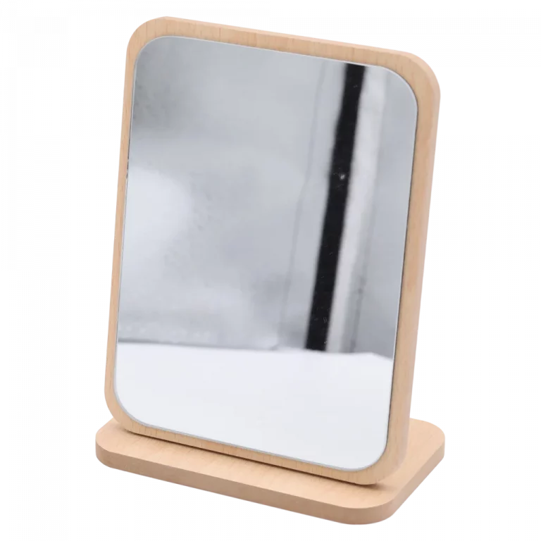 MUMUSO Klappspiegel mit Holzrahmen aus Faserplatte (Natur) – rechteckiger Badezimmerspiegel, praktisch und dekorativ.