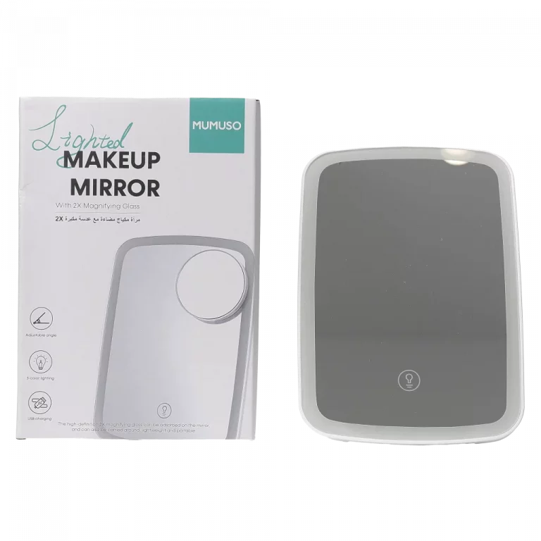 MUMUSO Schminkspiegel mit LED-Beleuchtung und 2-facher Vergrößerung, rechteckig in Weiß – ideal für präzises Make-up.