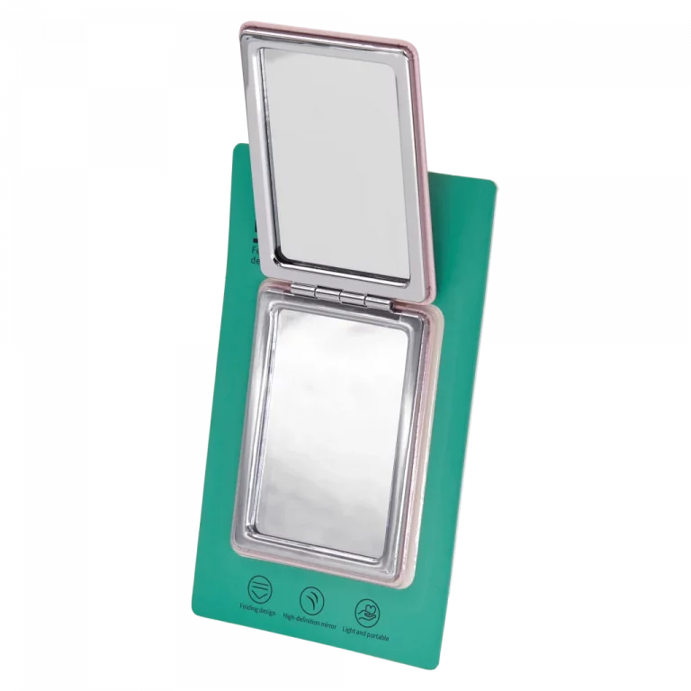 MUMUSO Taschenspiegel faltbar aus ABS, rechteckig und rosa, mit Katze – praktischer Kosmetikspiegel für unterwegs.