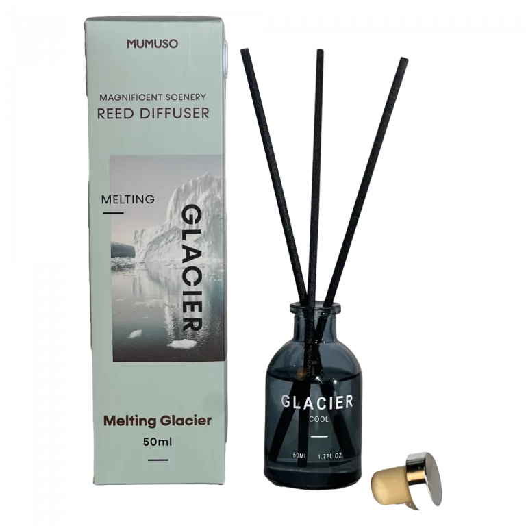 MUMUSO Reed Diffuser Glas, 50 ml (Grau) – stilvoller Glacier Raumduft für Wohnräume mit Glasflakon.
