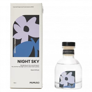 MUMUSO Reed Diffuser Glasflasche mit floralem Print, 75 ml (Lila) – dekorativer Raumduft Diffuser für angenehme Frische.