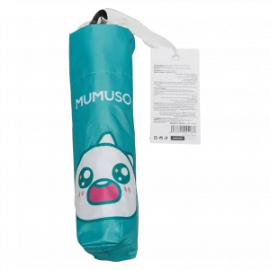 MUMUSO Regenschirm faltbar aus Polyester, türkis mit Cartoon-Print – leichter Taschenschirm für unterwegs mit Eisenrahmen.